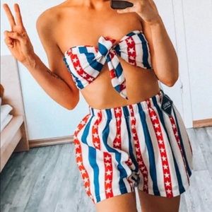 American Print Knotted Bandeau and Shorts Set